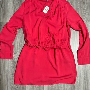 Splendid Women’s Coral Pink Long Sleeve V-Neck Dress Size L NWT